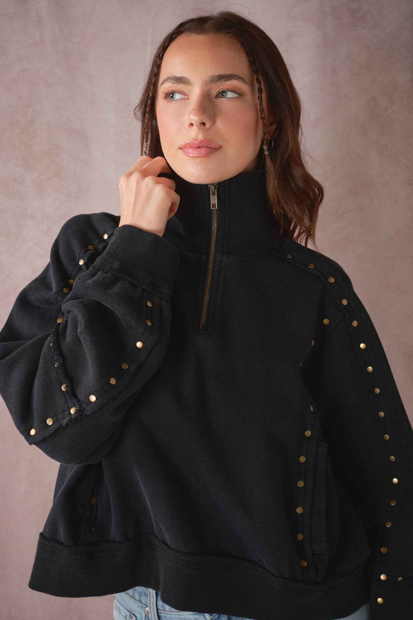 Blue B Studded Half-Zip Sweatshirt