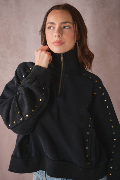 Blue B Studded Half-Zip Sweatshirt