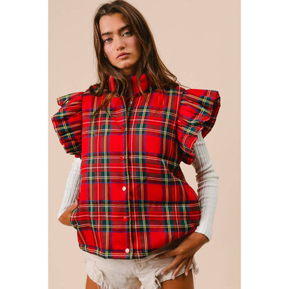 CHRISTMAS PLAID RUFFLE VEST