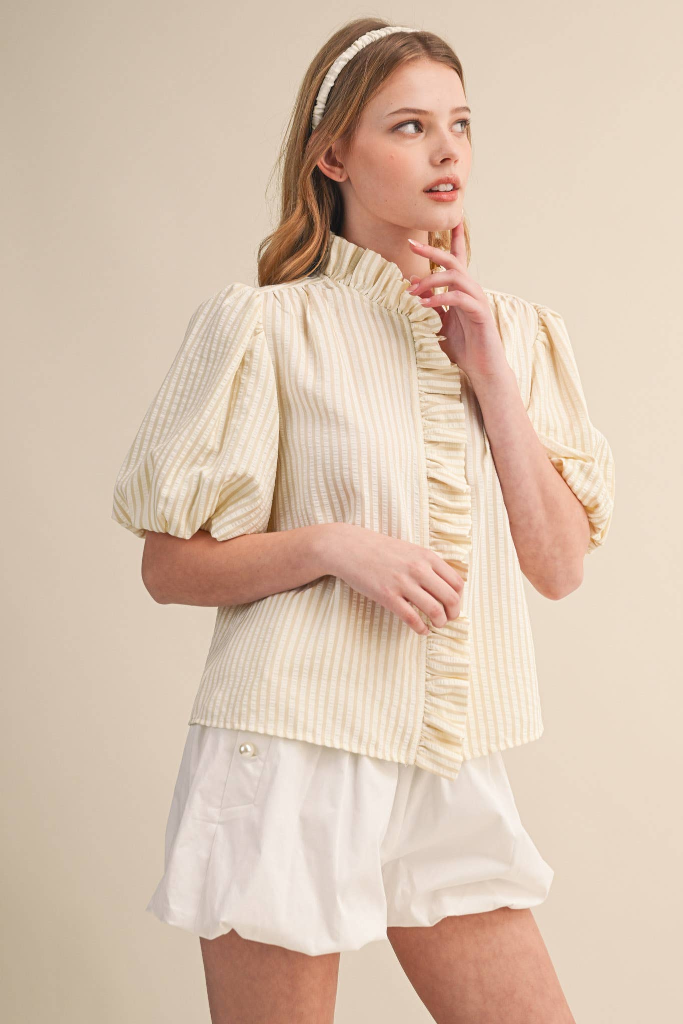 Striped Ruffle Button Down Top