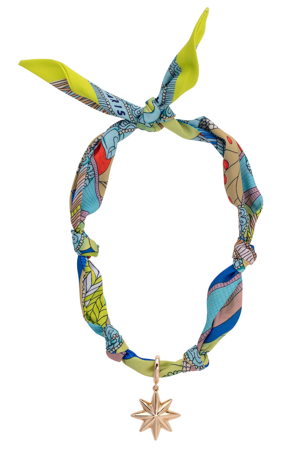 Canvas Style Nova North Star Scarf Necklace in Lime Green, Blue, & White