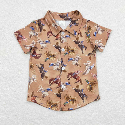 Baby Boy's Western Rodeo Brown Buttons Short Sleeve Shirt