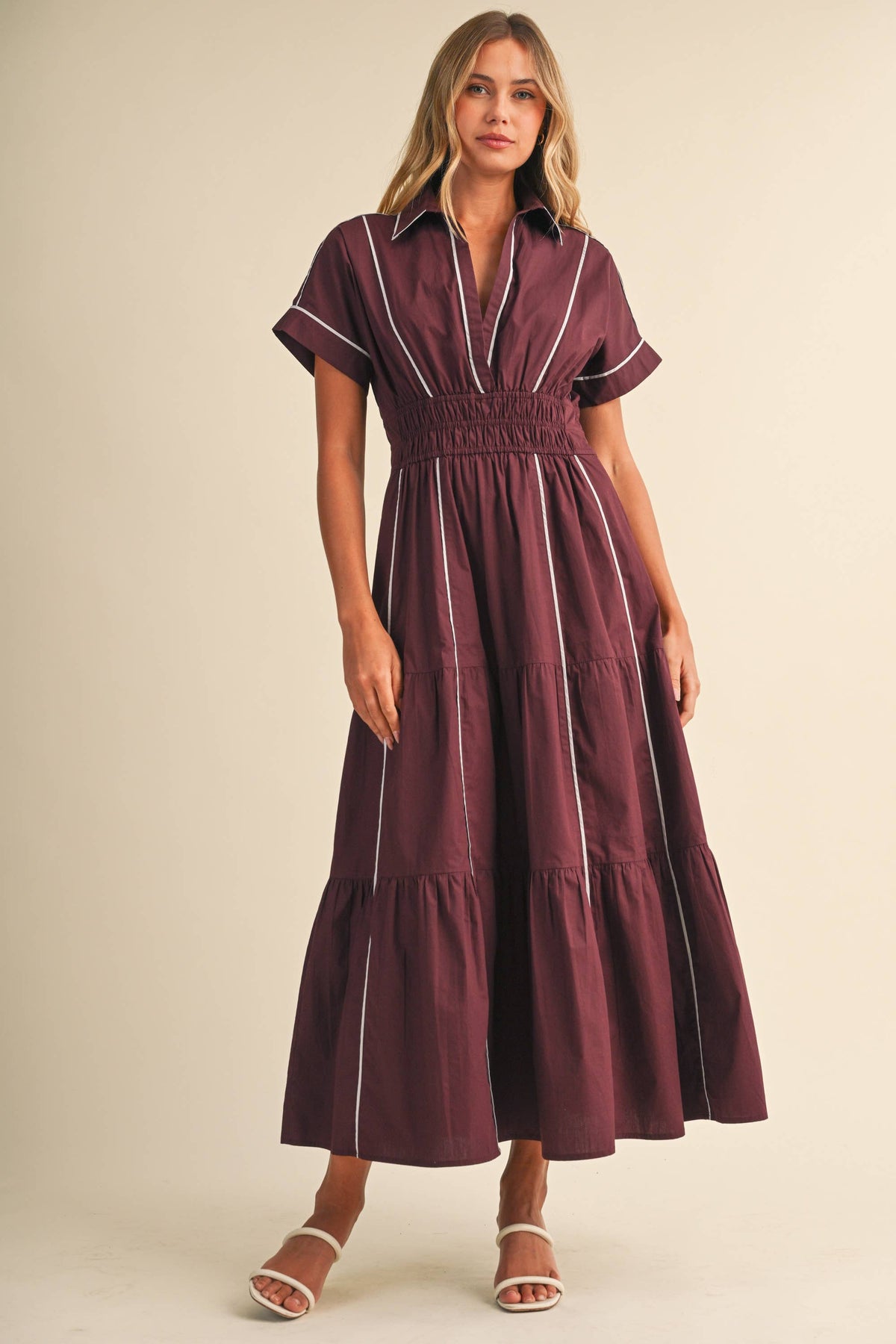 Piping Detail A-Line Maxi Dress