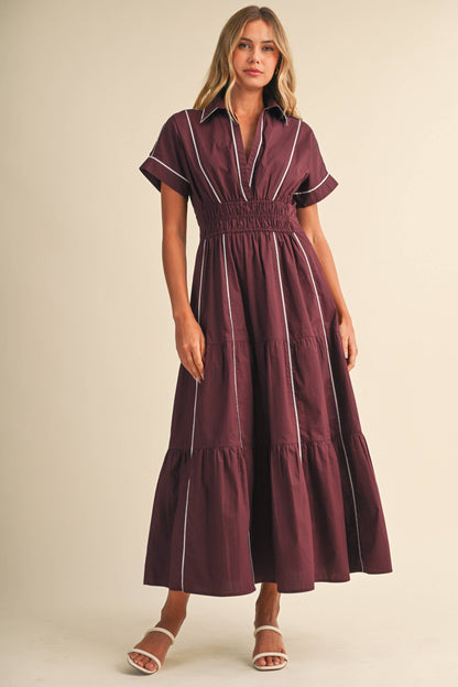 Piping Detail A-Line Maxi Dress