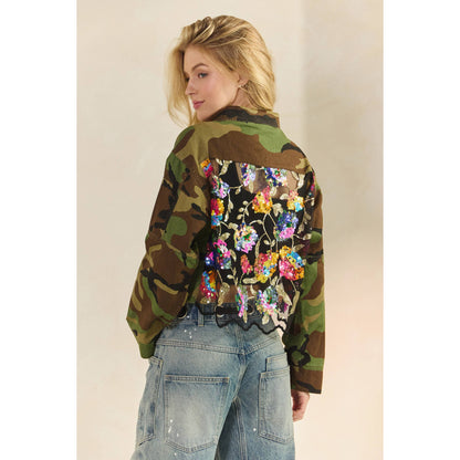 Camo Sequins Contrast Jacket