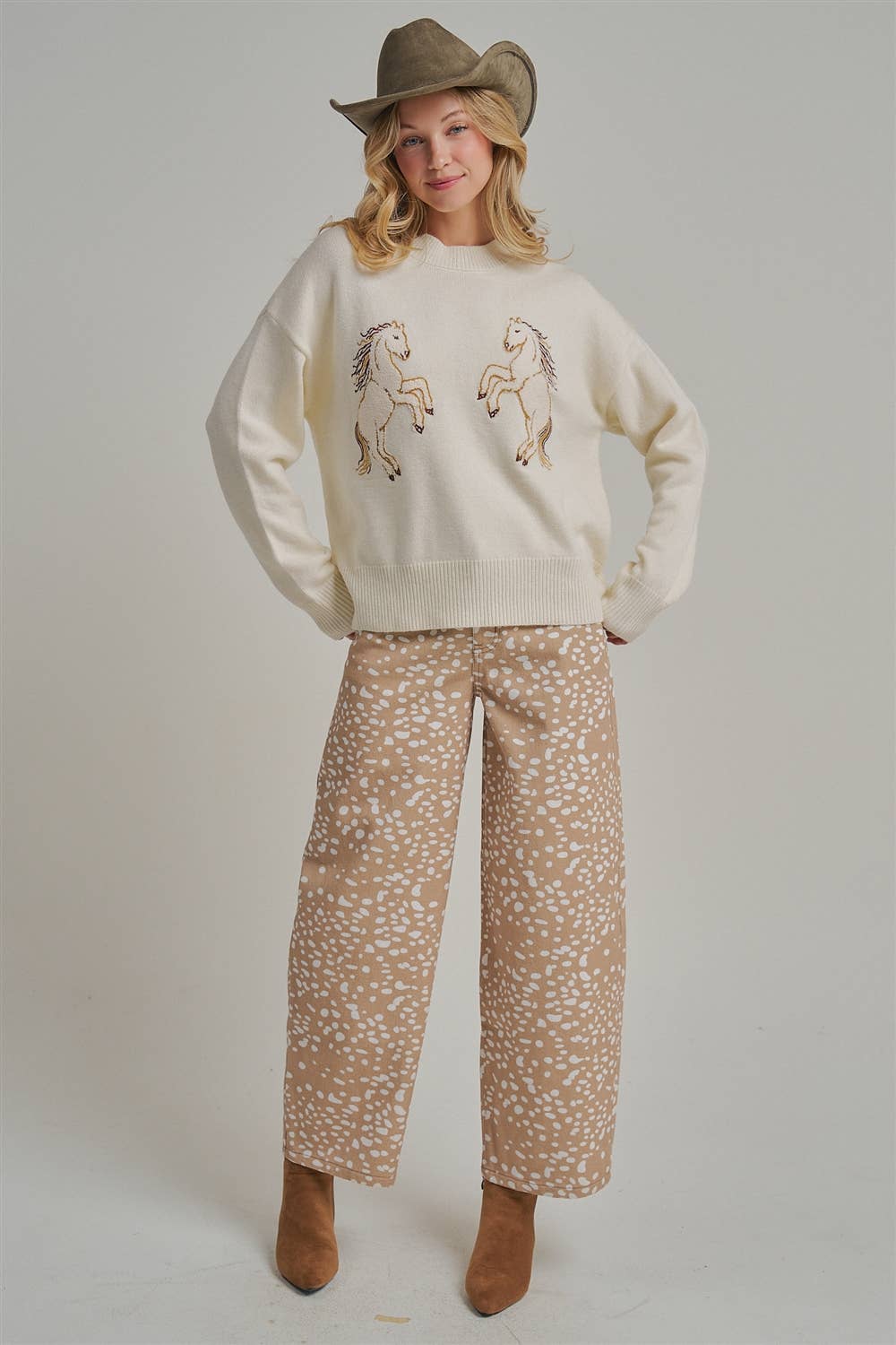Deer Print Barrel Pants