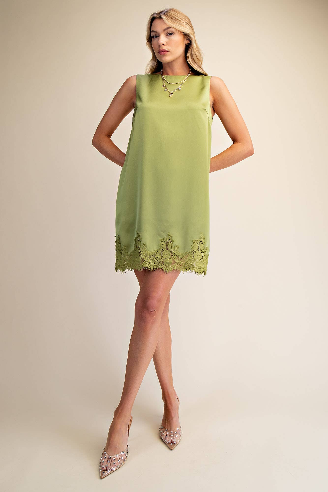 Olive Lace Satin Dress
