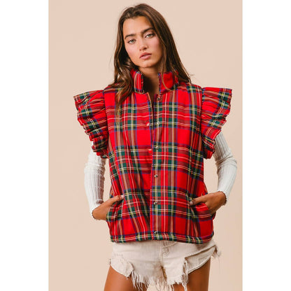 CHRISTMAS PLAID RUFFLE VEST