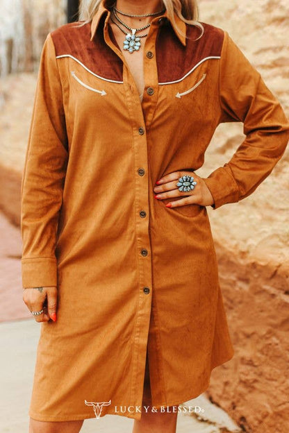 LUCKY & BLESSED Suede Western Yoke Dress