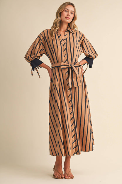 Striped Pintuck Midi Dress