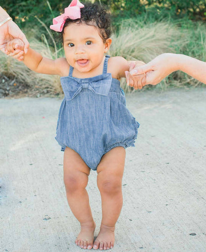 Baby Girls Denim Bow Bubble Romper