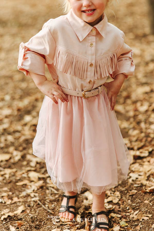 LUCKY & BLESSES Girl's Pink Fringe Tulle Dress