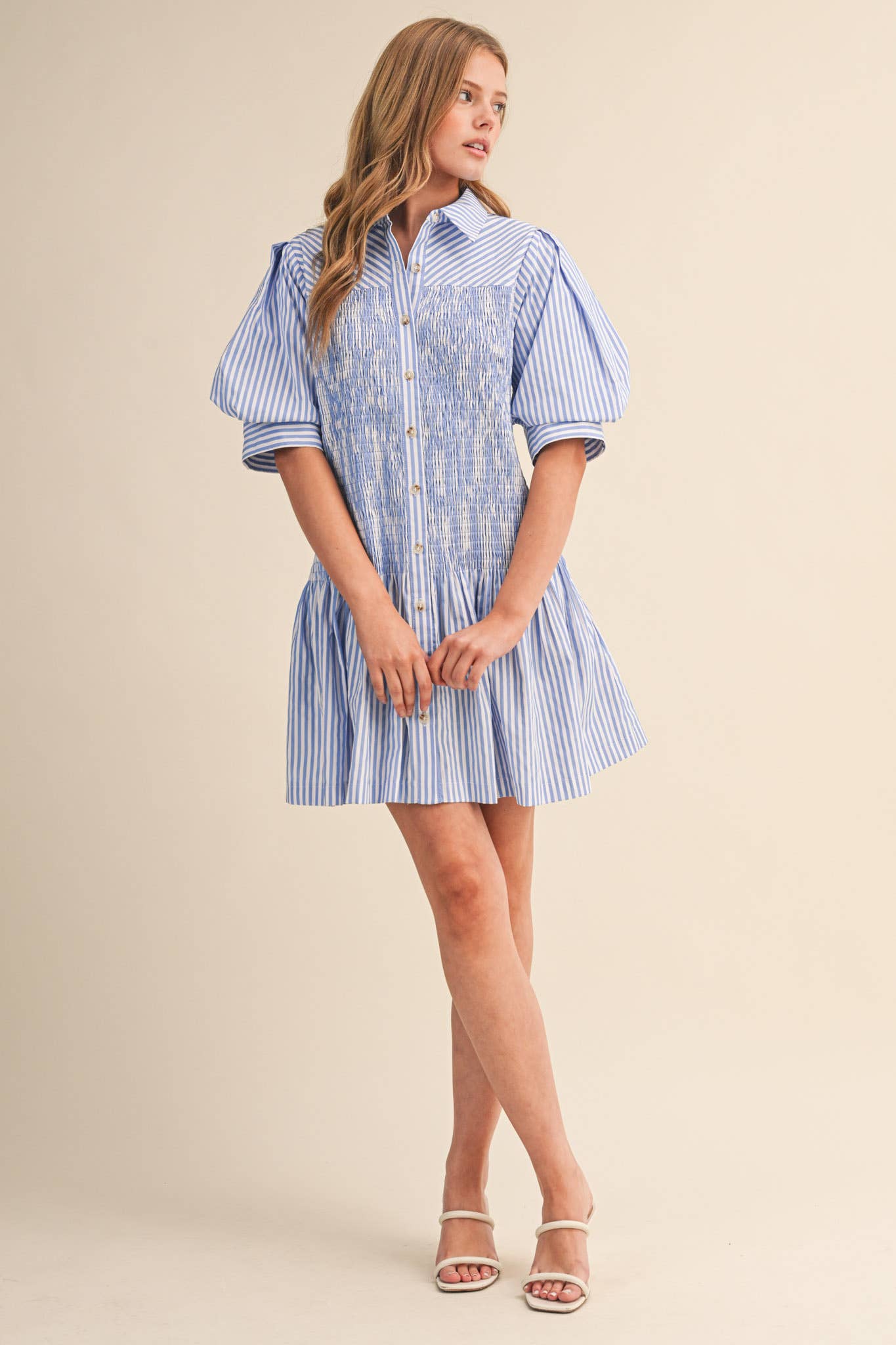 Striped Smocked Bodice Mini Dress