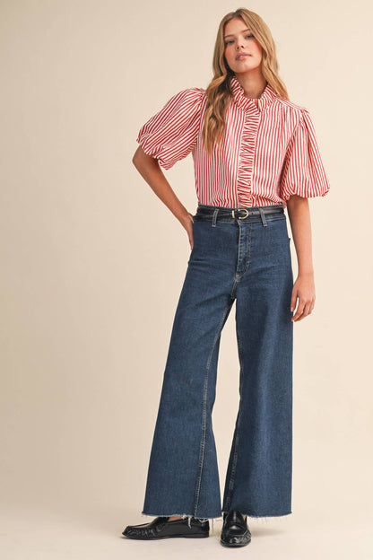 Striped Ruffle Button Down Top