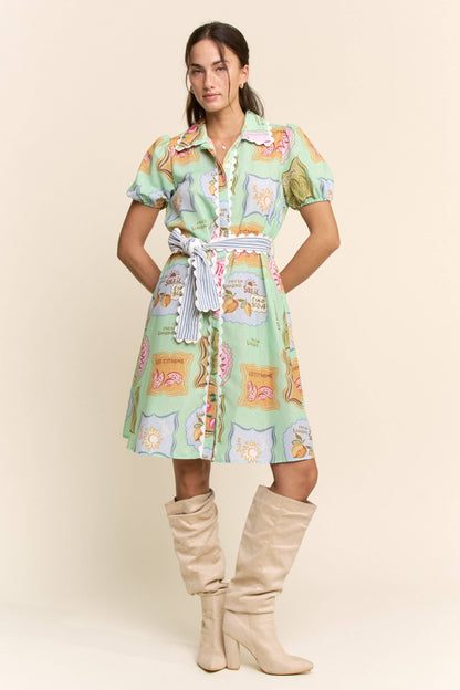 Linen Spring Detail Shirt Dress