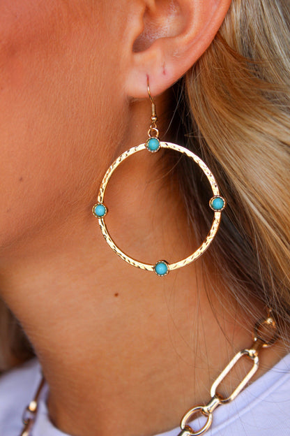 West & Co. Hammered Hoop Earrings W/ Turquoise