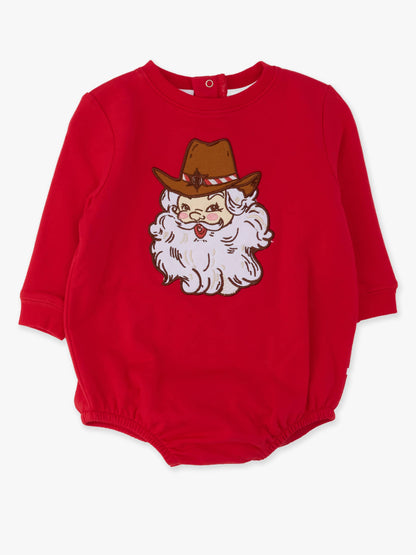 Baby Western Santa Sweatshirt Bubble Romper