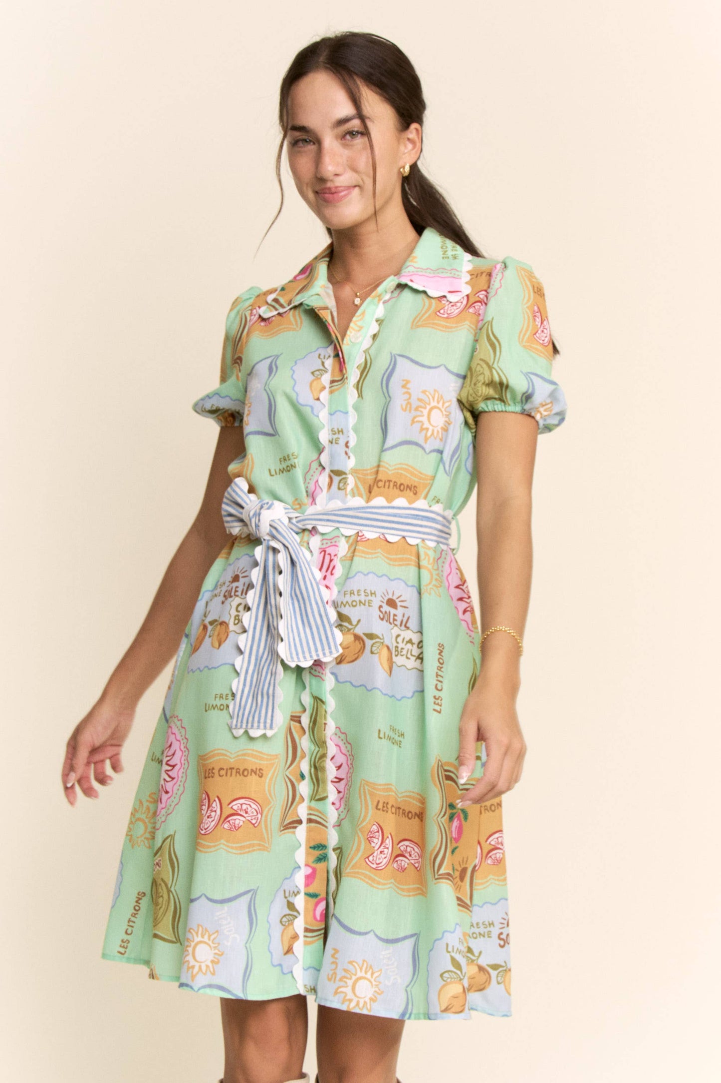 Linen Spring Detail Shirt Dress