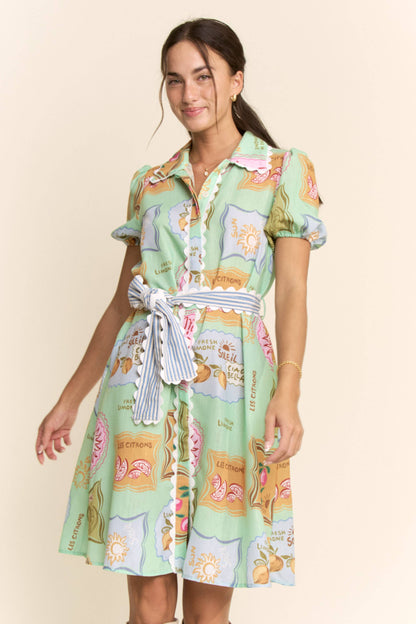 Linen Spring Detail Shirt Dress