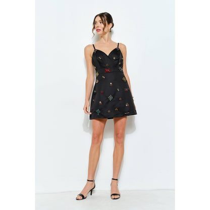 Sleeveless Embellished Jewel Satin Mini Dress