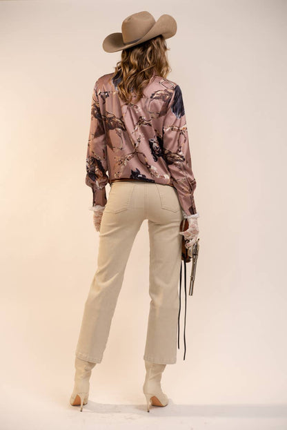 Satin Western Vintage Print Shirt