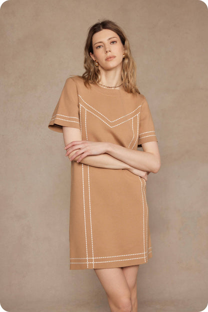 Thick Stitch Embroidery Knit Tee Mini Dress