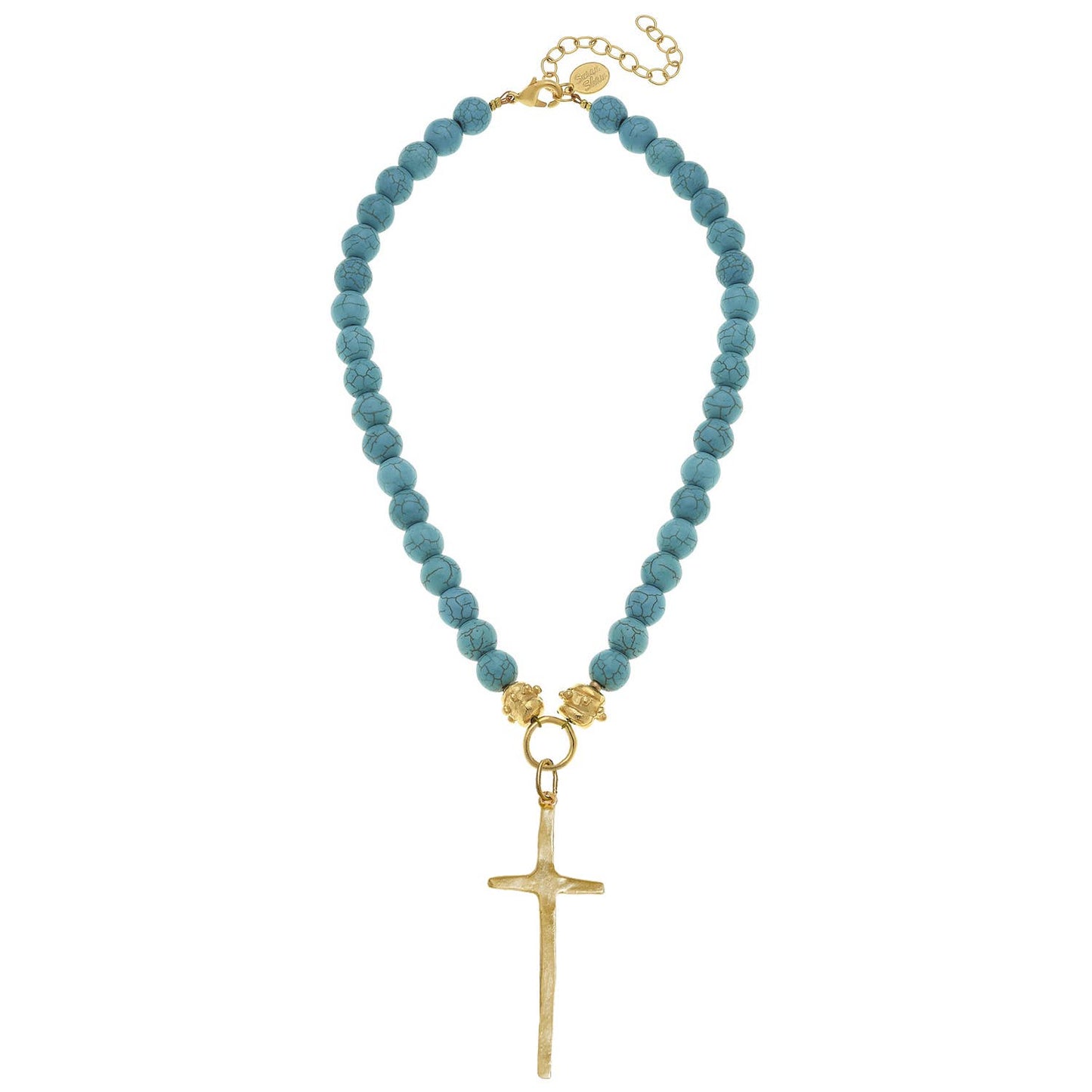 Susan Shaw Elongated Cross Turquoise Necklace