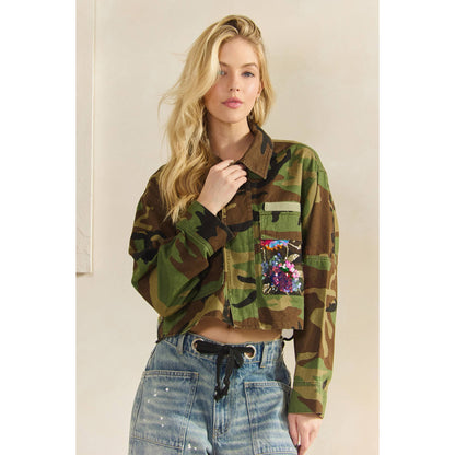 Camo Sequins Contrast Jacket
