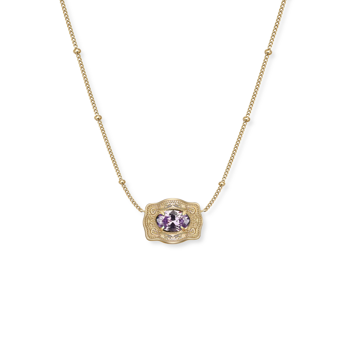 SpurWest Gold Belt Buckle Birthstone Necklace