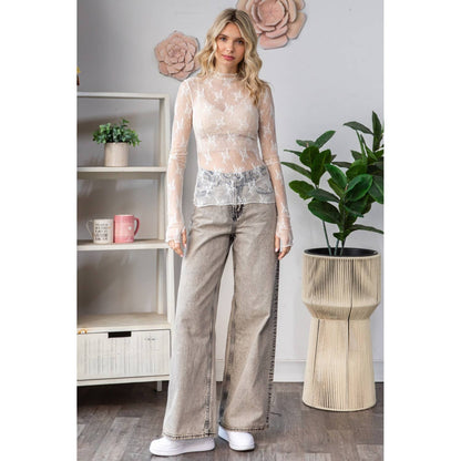 Lace Long Sleeve See Through Ivory Top
