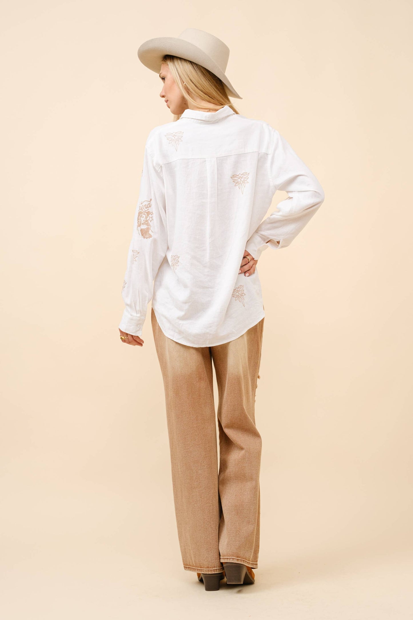 Western Embroidered Linen Blouse