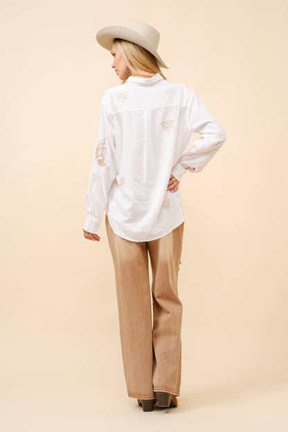 Western Embroidered Linen Blouse