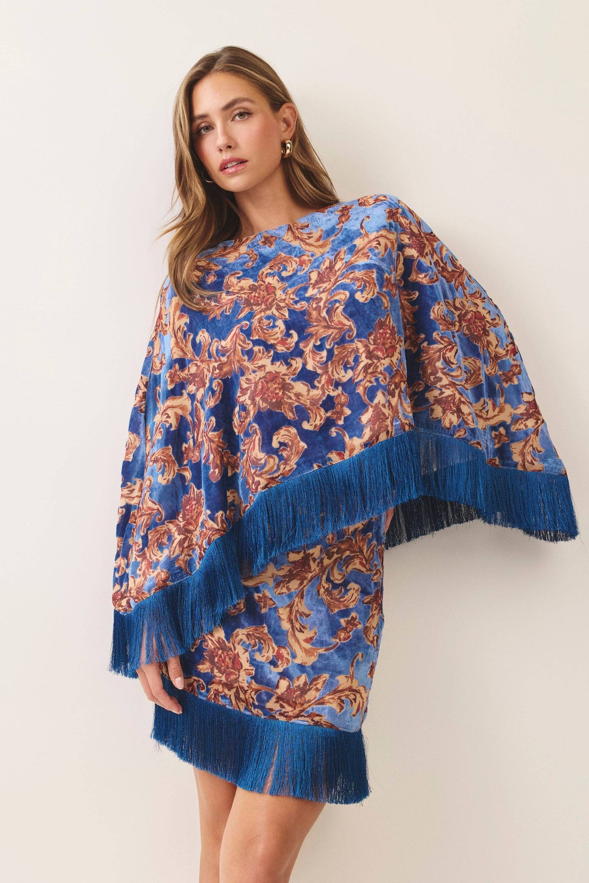 TCEC Floral Print Fringe Hem Mini Skirt