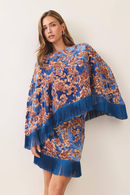 TCEC Floral Print Fringe Hem Mini Skirt