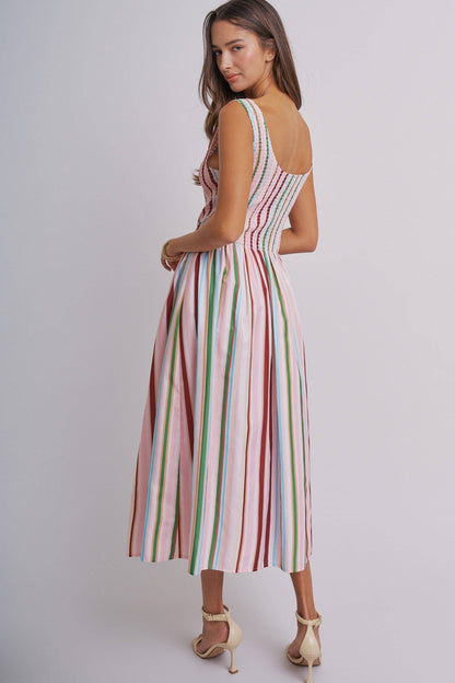 Candy Stripe Smocked Midi Dress