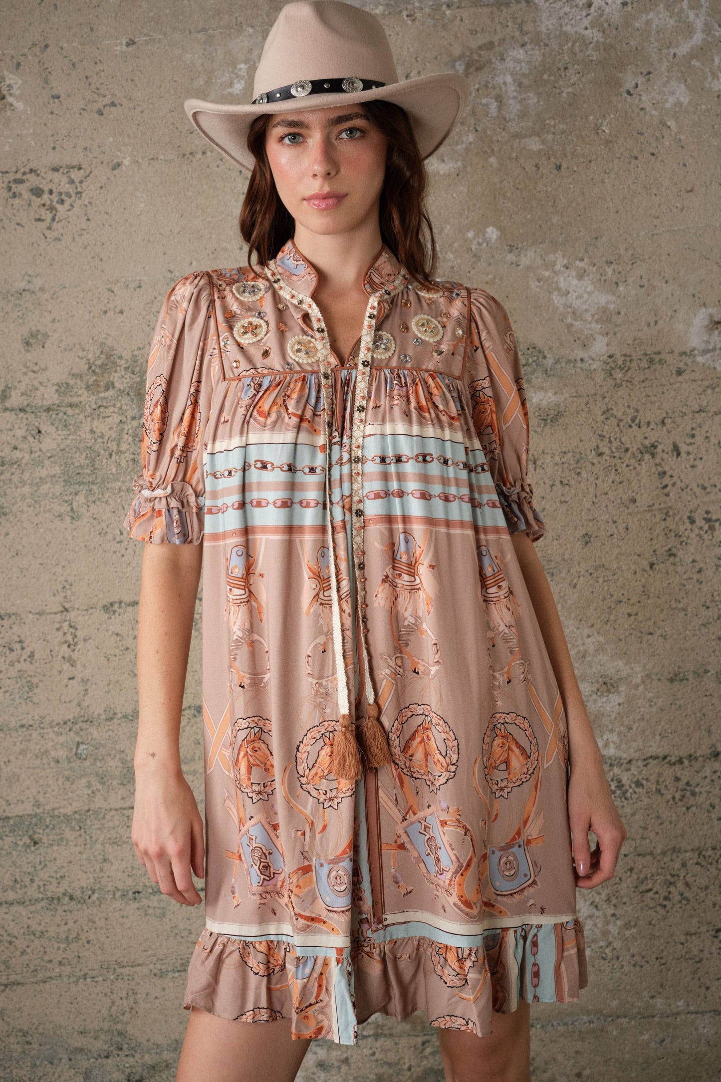 Blue B Western Scarf Print Babydoll Dress