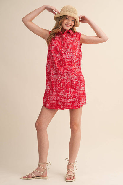 Bandana Print Button Front Romper