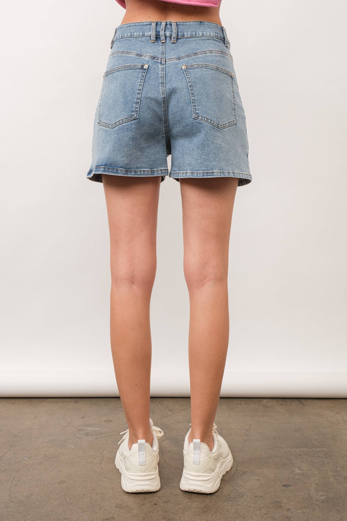 Double Button Detail Denim Shorts