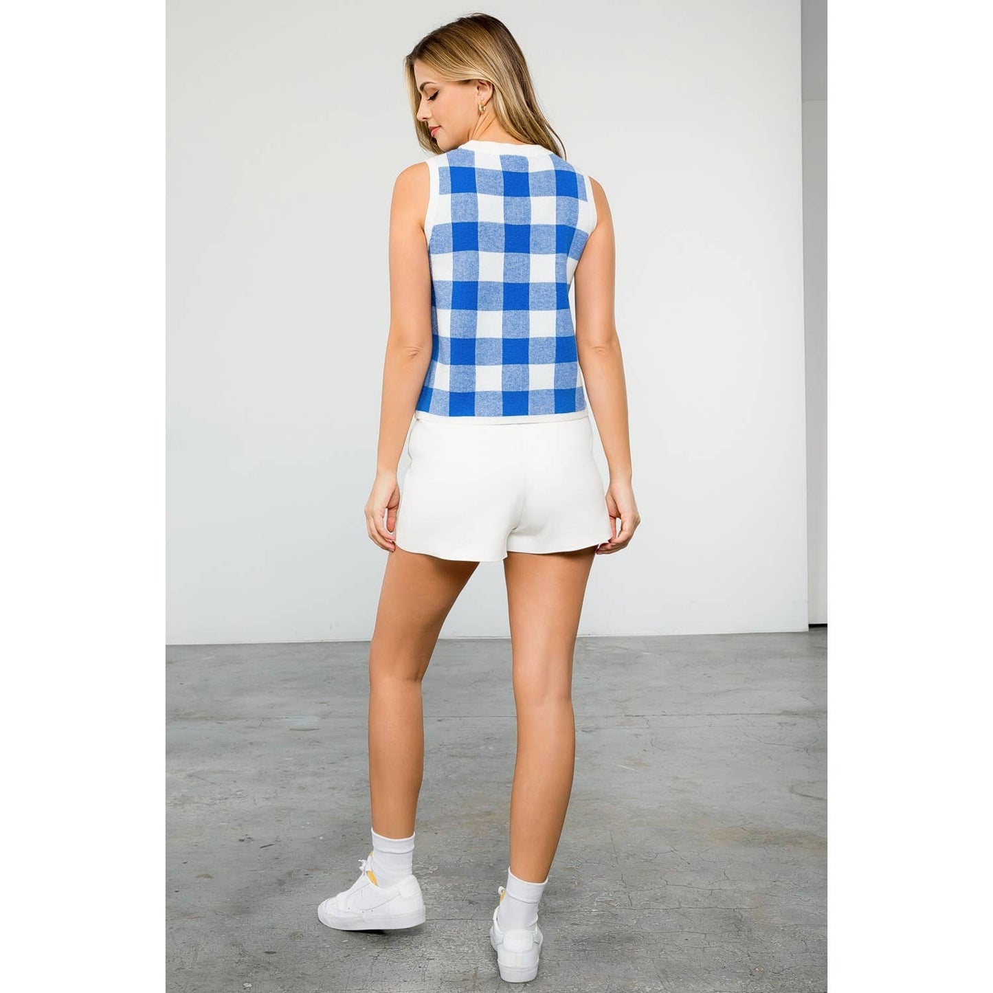 Checkered Knit Sleeveless Top