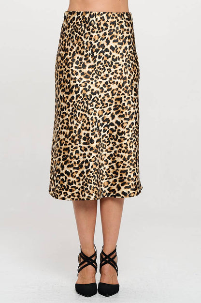 Leopard Print A Line Midi Skirt