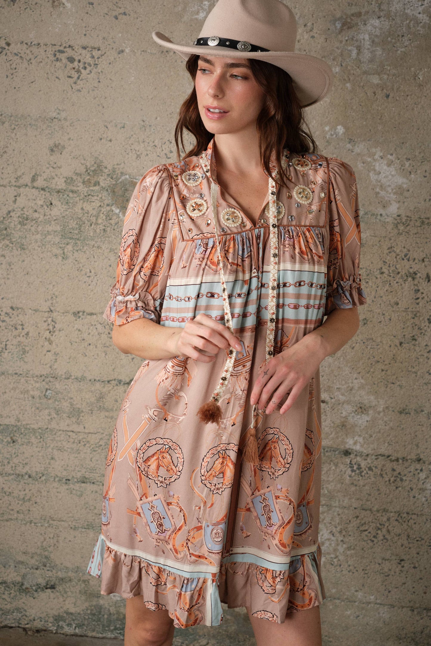 Blue B Western Scarf Print Babydoll Dress