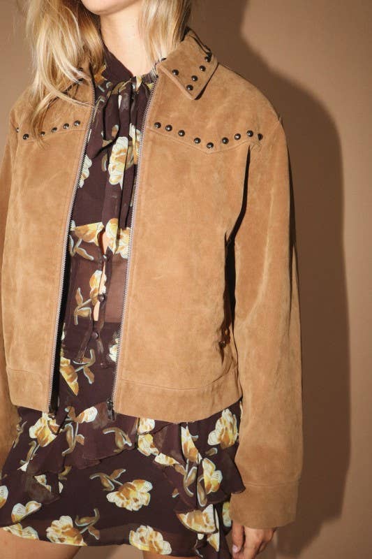 Camel Suede Studded Jacket