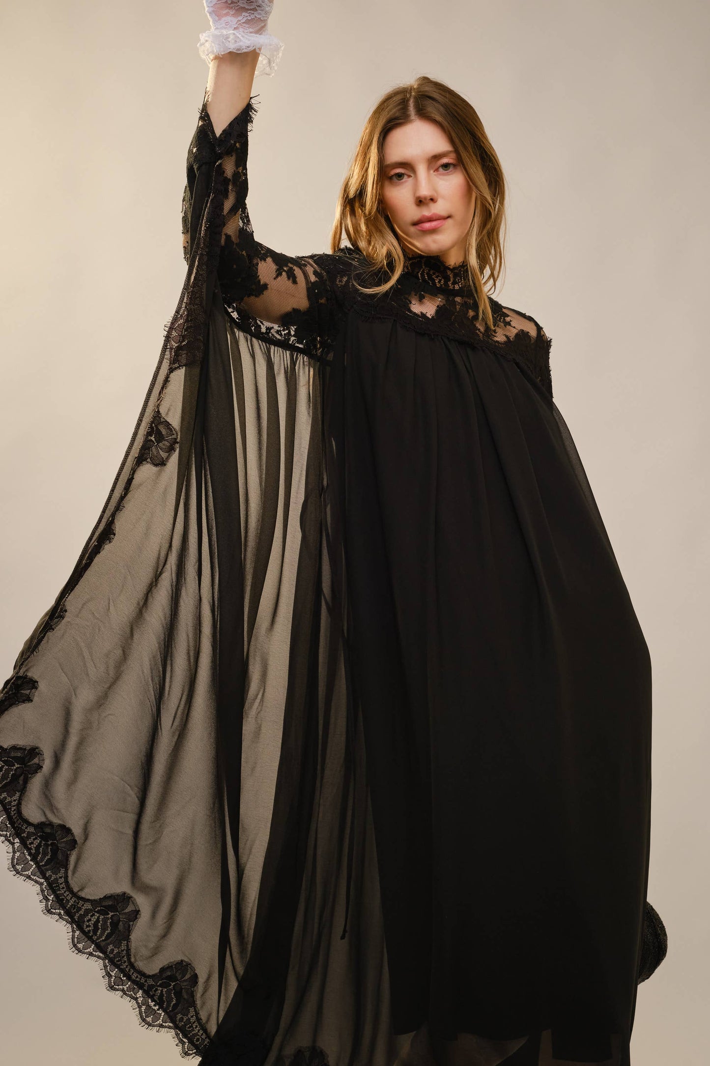 Blue B Lace Yoke Batwing Sleeve Maxi Dress