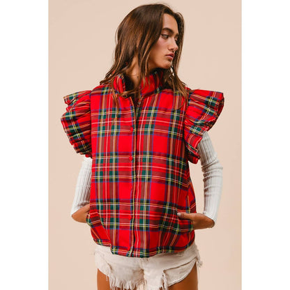 CHRISTMAS PLAID RUFFLE VEST