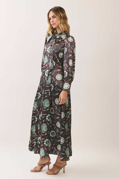 TCEC Floral Print Tie-Neck Maxi Dress