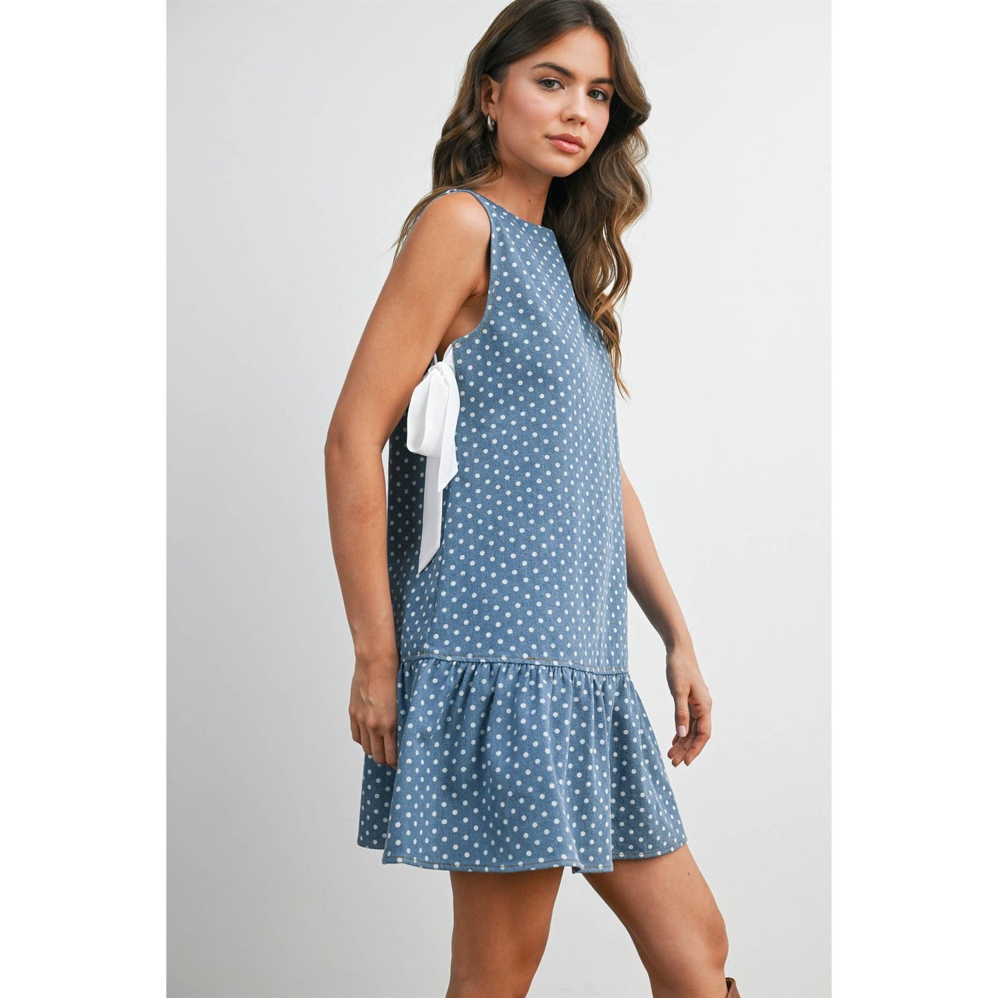 Blue Polka Dot Ruffle Dress