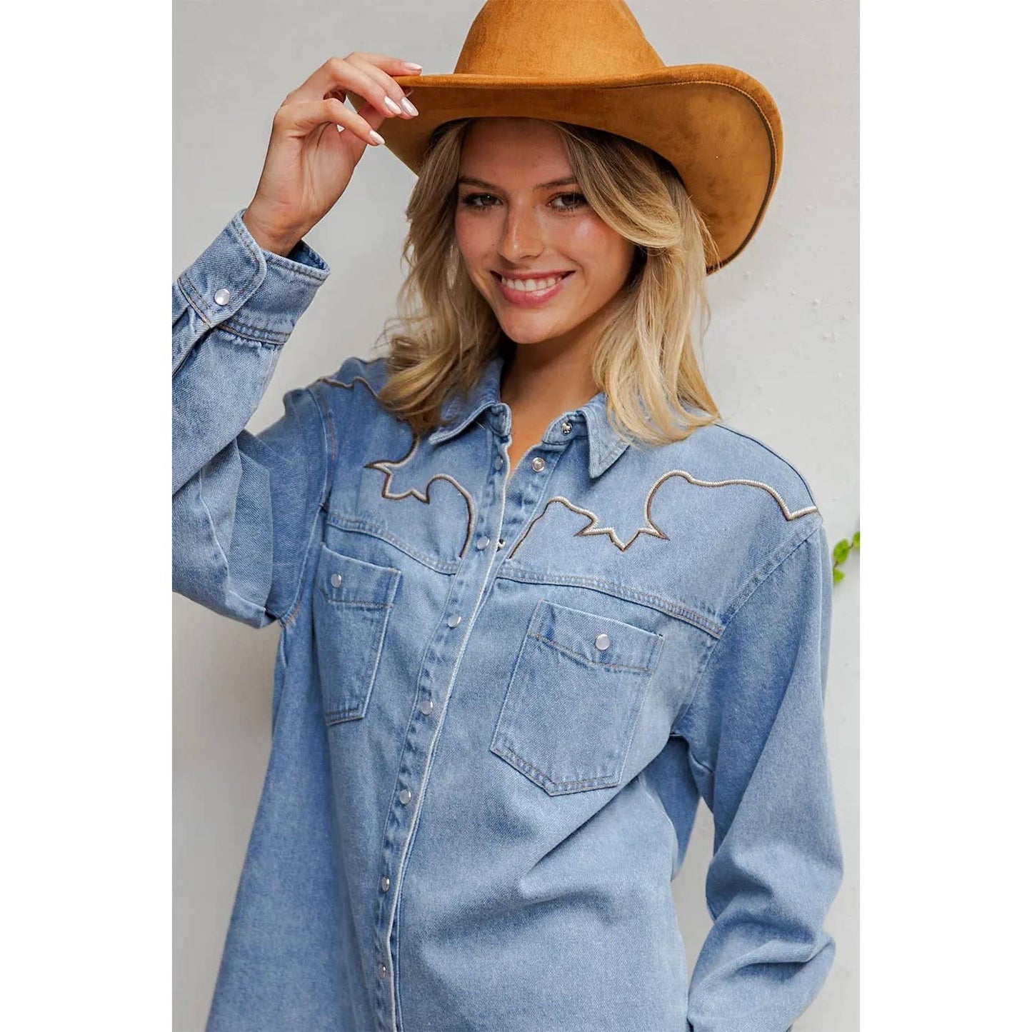 Mineral Washed Embroidered Yoke Denim Dress