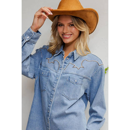 Mineral Washed Embroidered Yoke Denim Dress