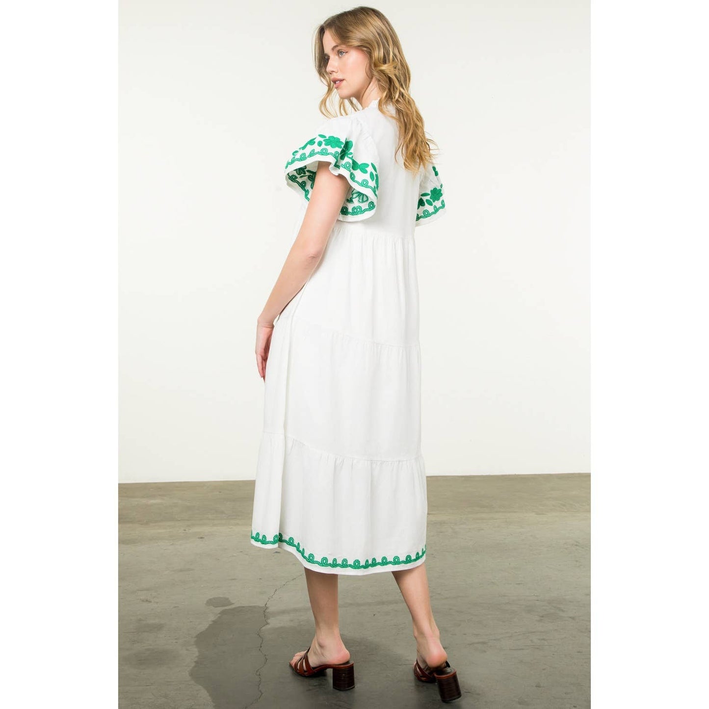 Flutter Sleeve Embroidered Dress
