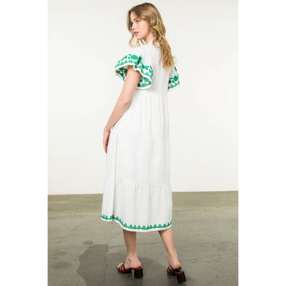 Flutter Sleeve Embroidered Dress